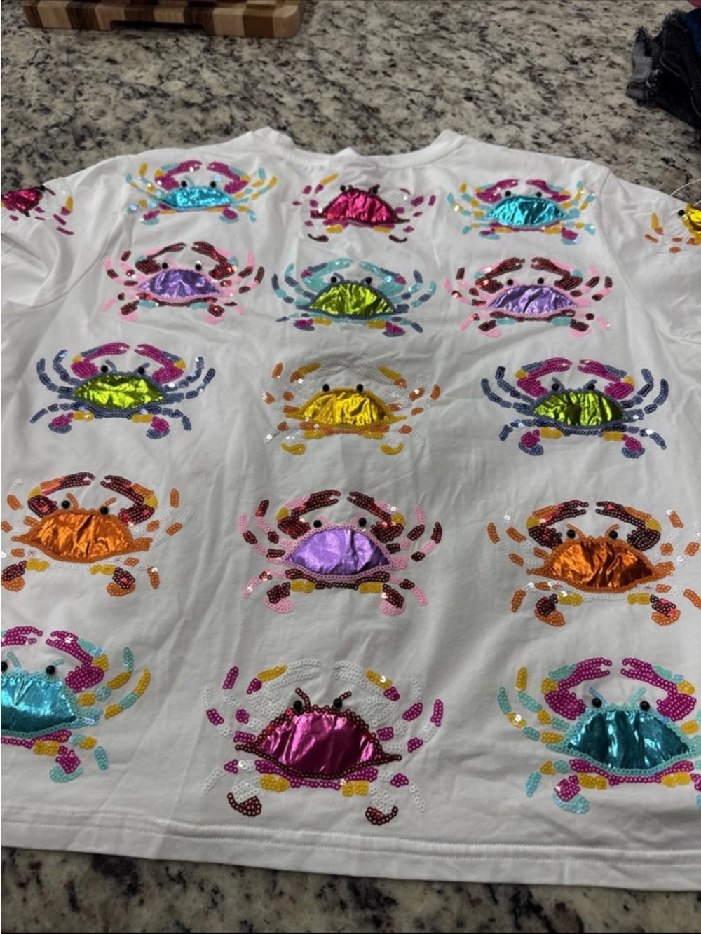 Queen of Sparkles Sequin Crab Tee - Colorful Metallic Accents